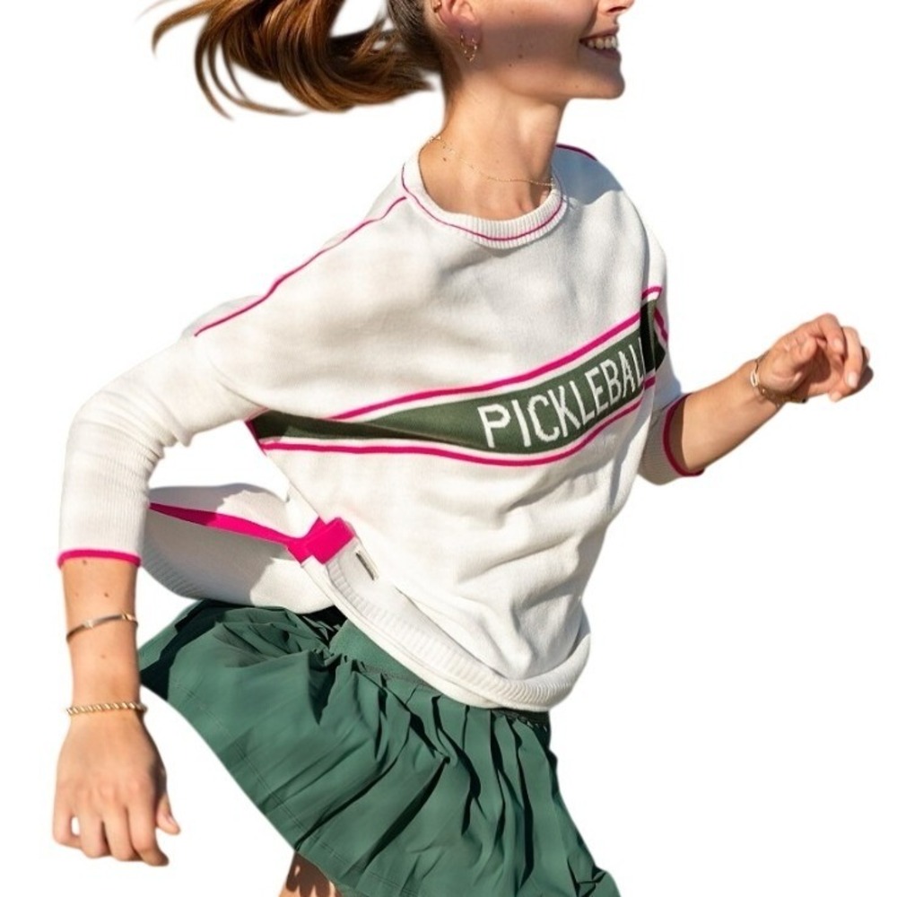 Mersea Catalina Sweater OS White Pickleball Graphic Oversized Knit Top